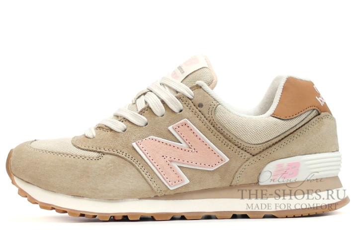 Кроссовки New Balance 574 Beige Lt Pink White  бежевые