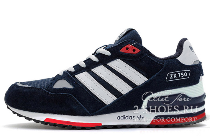 Кроссовки Adidas ZX 750 Dark Blue Red White  синие