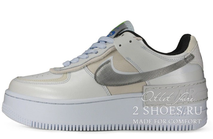 Кроссовки Nike Air Force 1 Shadow Platinum Blue Smoke Grey CV3027-001 серые, кожаные