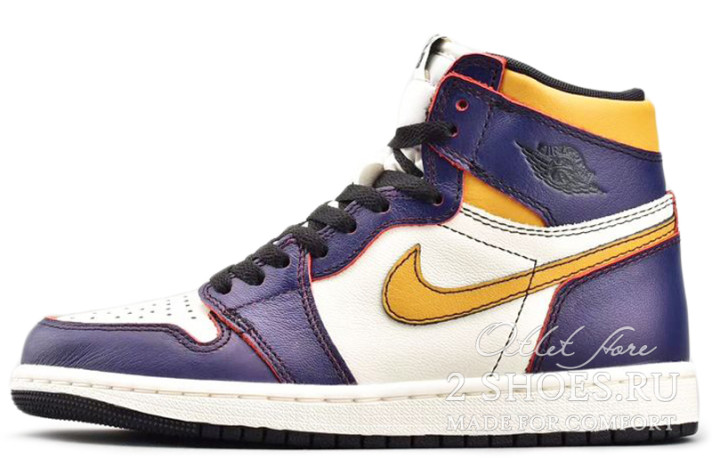 Кроссовки Nike Air Jordan 1 High Defiant Lakers to Chicago CD6578-507 белые, синие, кожаные