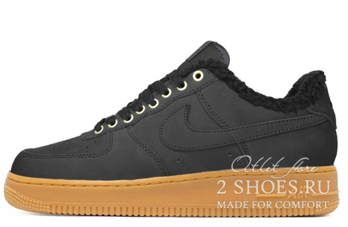 Кроссовки Nike Air Force 1 Low Winter Black Yellow Nubuck  черные
