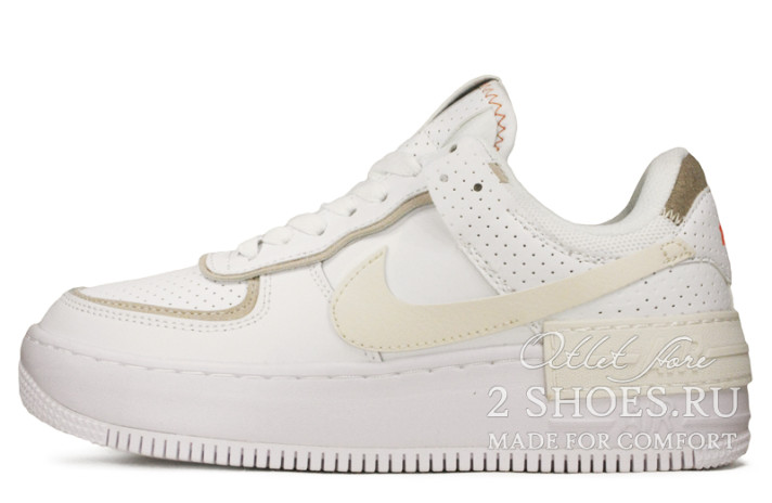 Кроссовки Nike Air Force 1 Shadow Sail White Stone Atomic CZ8107-100 белые, кожаные