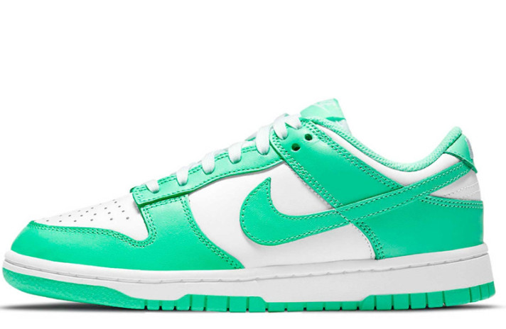 Кроссовки Nike Dunk SB Low Green Glow DD1503-105 белые, бирюзово-мятные, кожаные